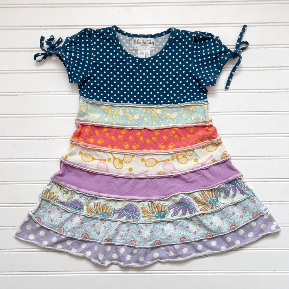 MATILDA JANE VGUC Tiered Mixed Print Tennis Racket Cottagecore Spring Dress